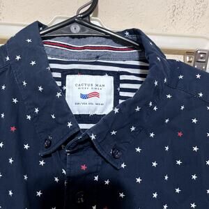 Cactus Man Ricky Singh Button Up Shirt Mens XXL Navy blue star print Patriotic